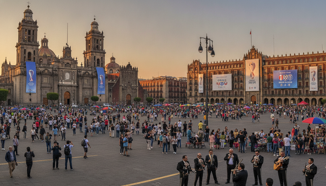 Centro historico da Cidade do Mexico decorado para Copa 2026