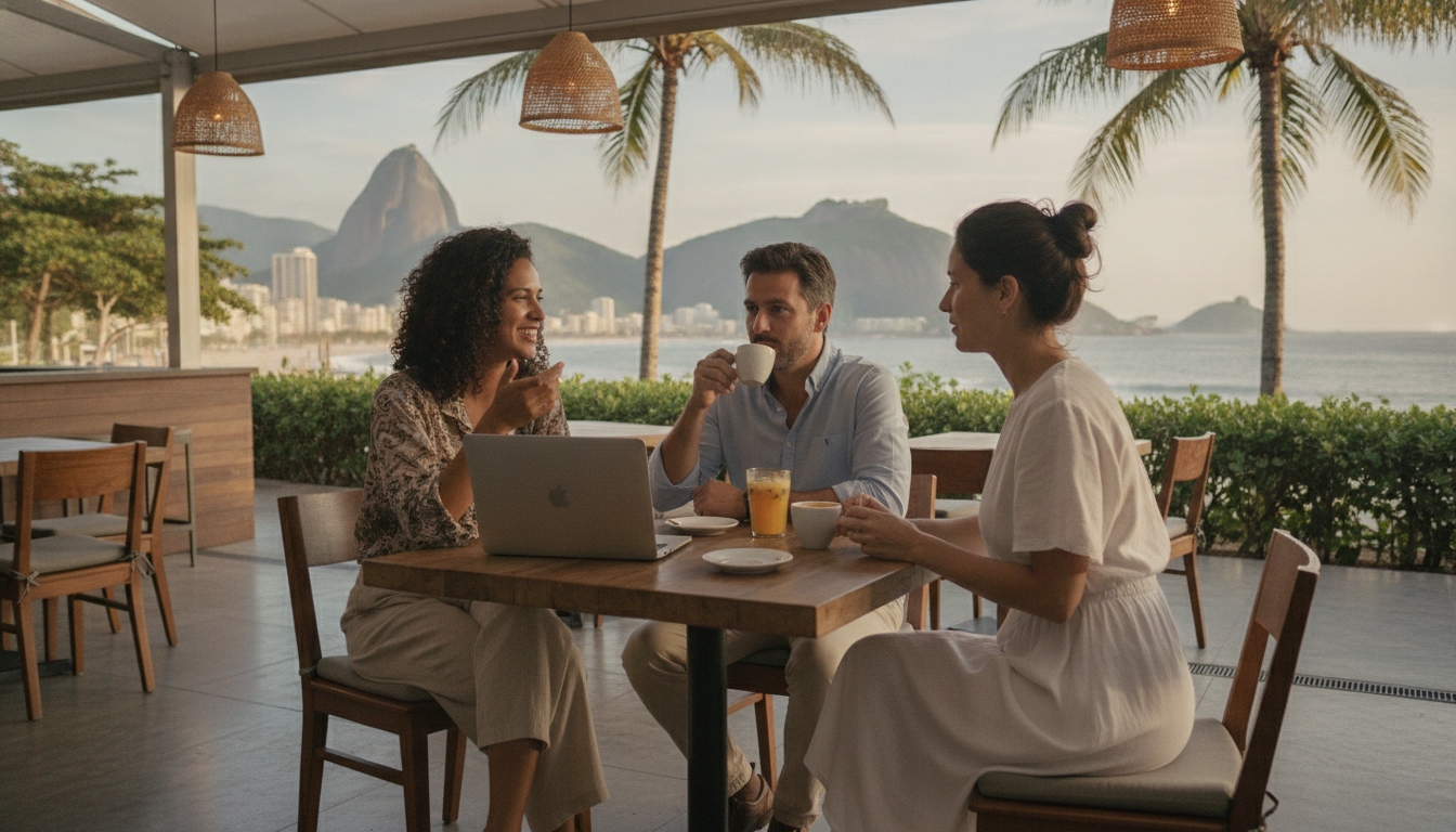 Profissionais em reunião casual em café moderno em Recife