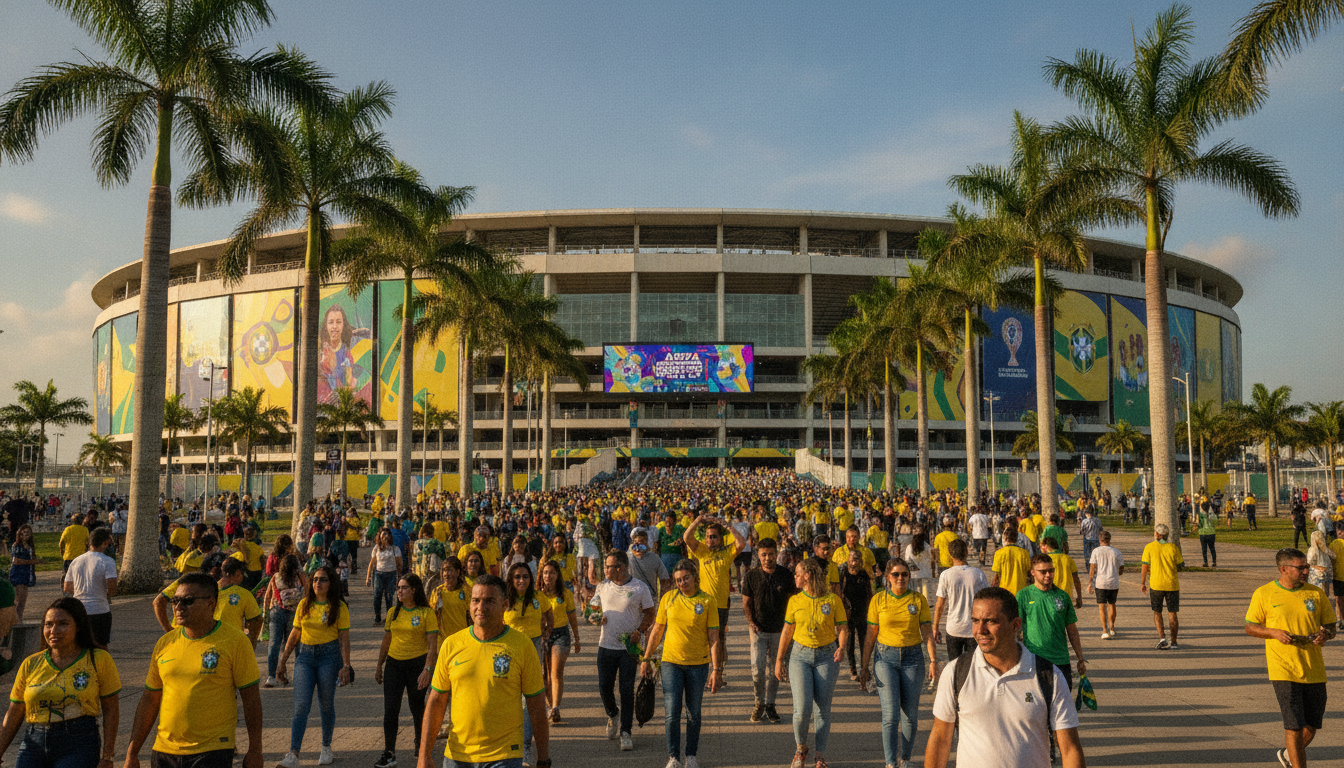 Arena de Pernambuco em Recife decorada para a Copa do Mundo Feminina 2027