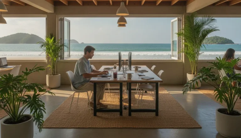 Espaço de coworking moderno em Recife, unindo trabalho remoto e lazer à beira-mar