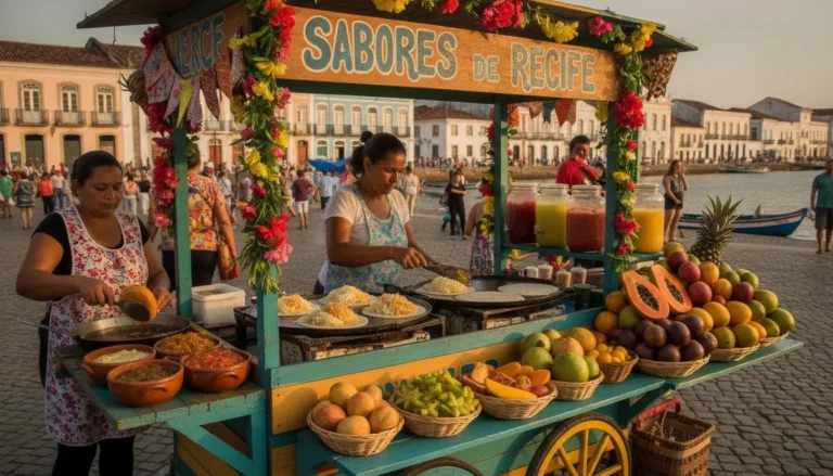 Comida de rua em Recife, com quitutes típicos do Nordeste em barraca de feira