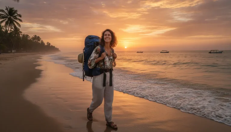 Viajante solo contemplando a praia de Recife, tema de viagem individual pelo Nordeste